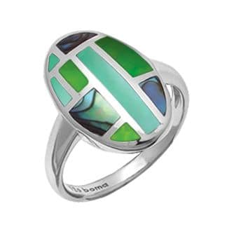 Sterling Silver Mosaic Ring with Green Turquoise, Abalone and Green Mother of Pearl by Boma