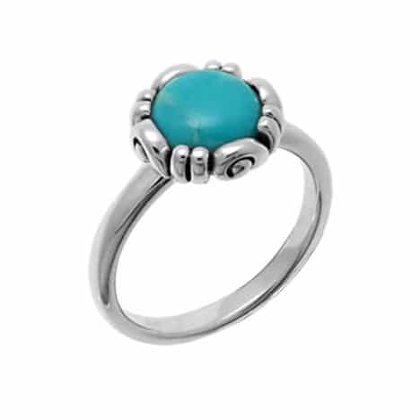 Sterling Silver Turquoise Ring with Scroll Embellishments by Boma