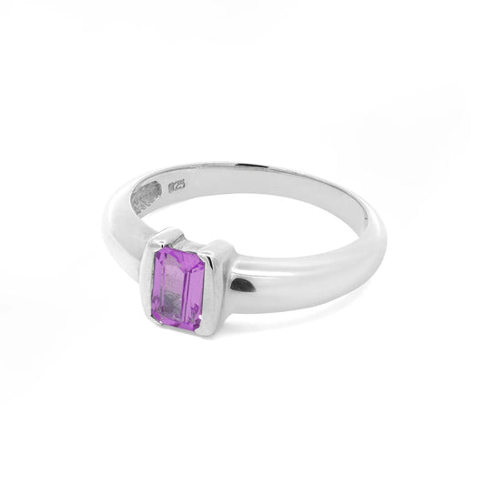 Sterling Silver Rectangle Amethyst Ring