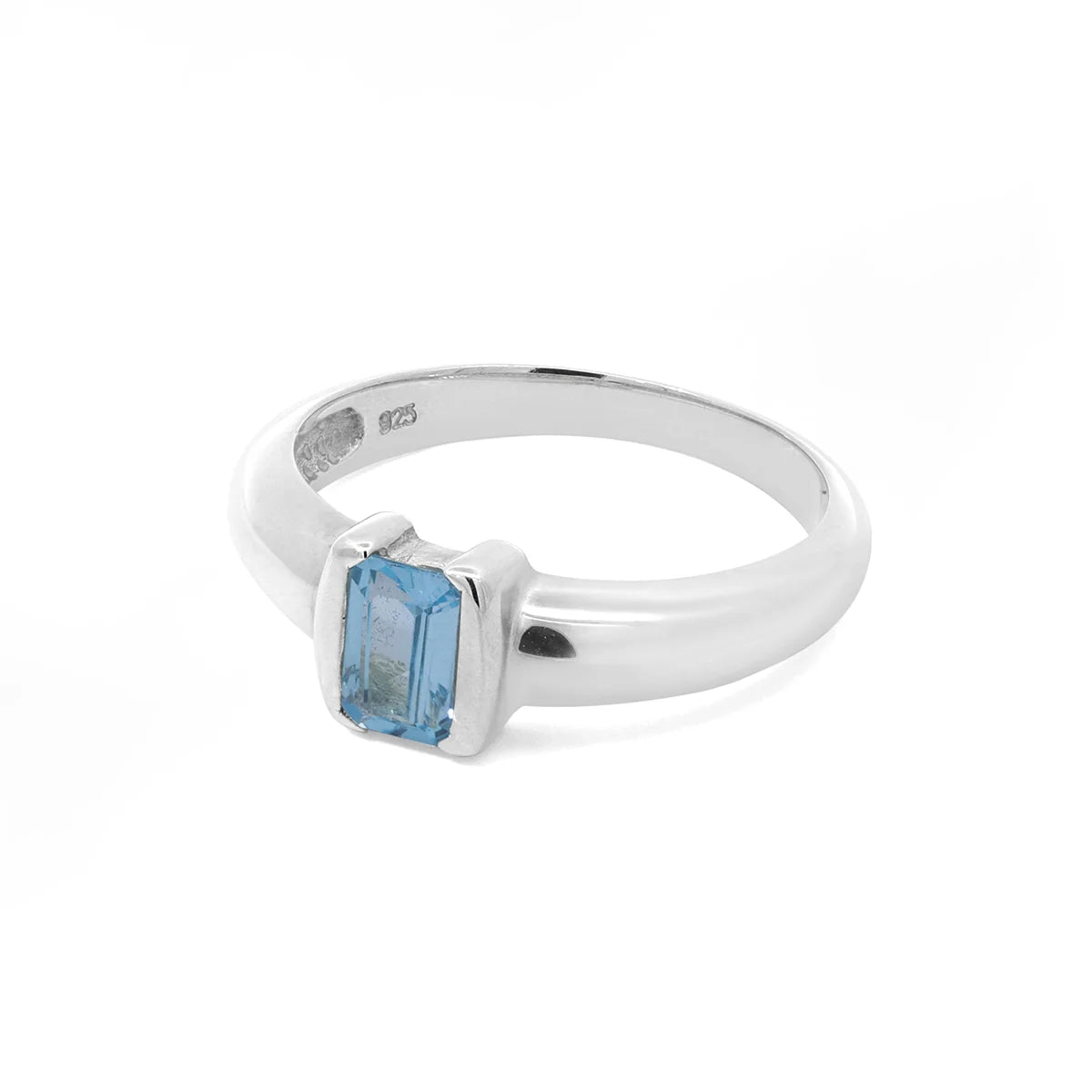 Sterling Silver Rectangle Blue Topaz Ring