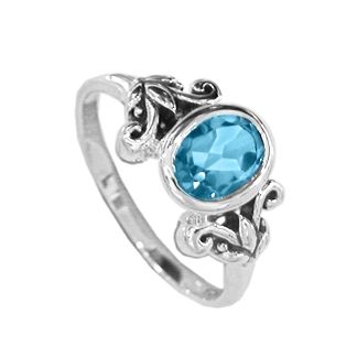 Sterling Silver Scrollwork Ring with Oval Blue Topaz by Boma