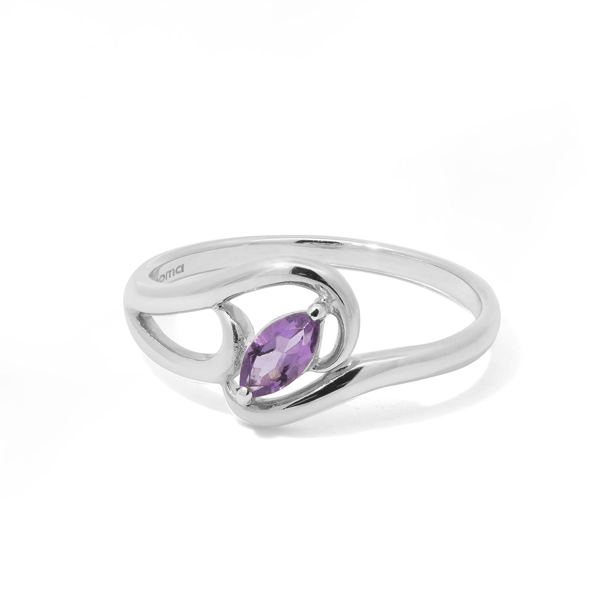 Sterling Silver Swirl Ring with Marquis Shaped Amethyst