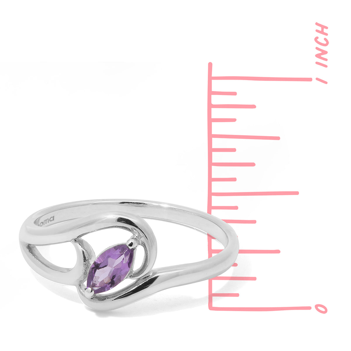 Sterling Silver Swirl Ring with Marquis Shaped Amethyst