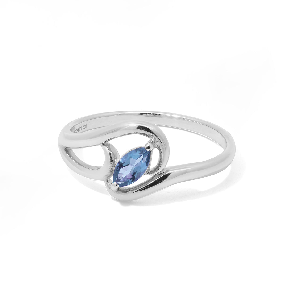 Sterling Silver Swirl Ring with Marquis Shaped Blue Topaz