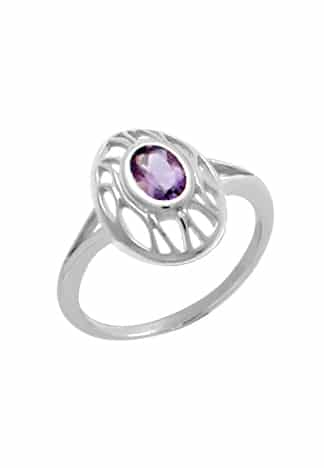 Sterling Silver Amethyst Webbed Oval Ring by Boma