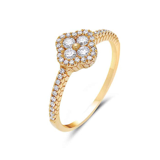 18K Yellow Gold Clover Diamond Ring by Bassali