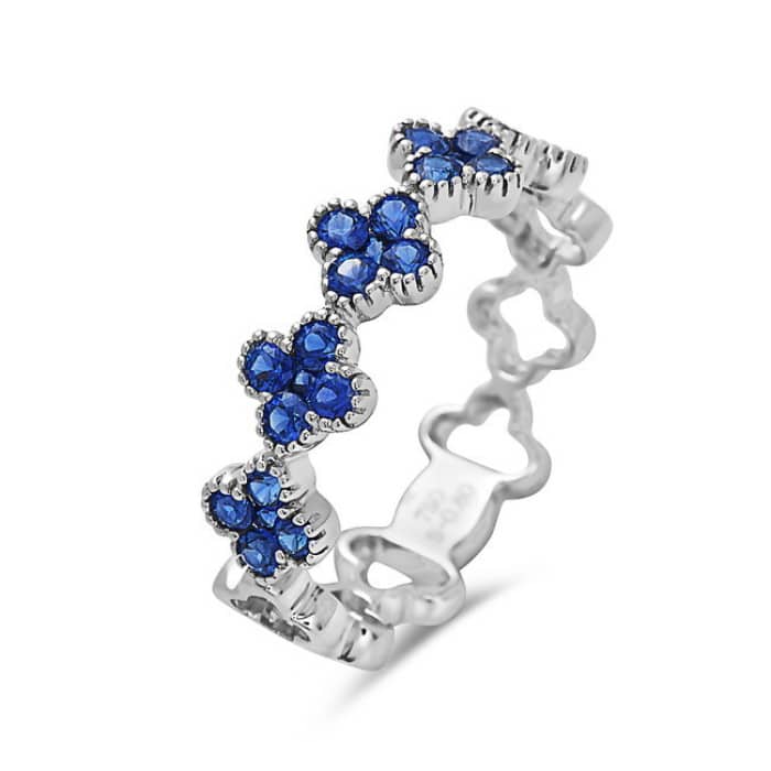 18K White Gold Sapphire Clover Ring by Bassali
