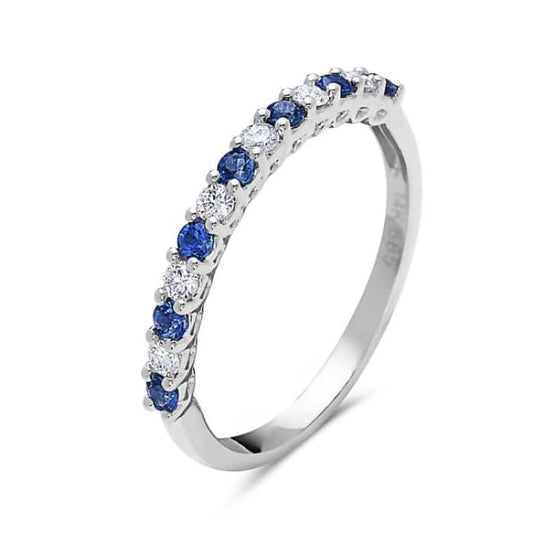 14K White Gold Sapphire and Diamond Alternating Stones Ring by Bassali