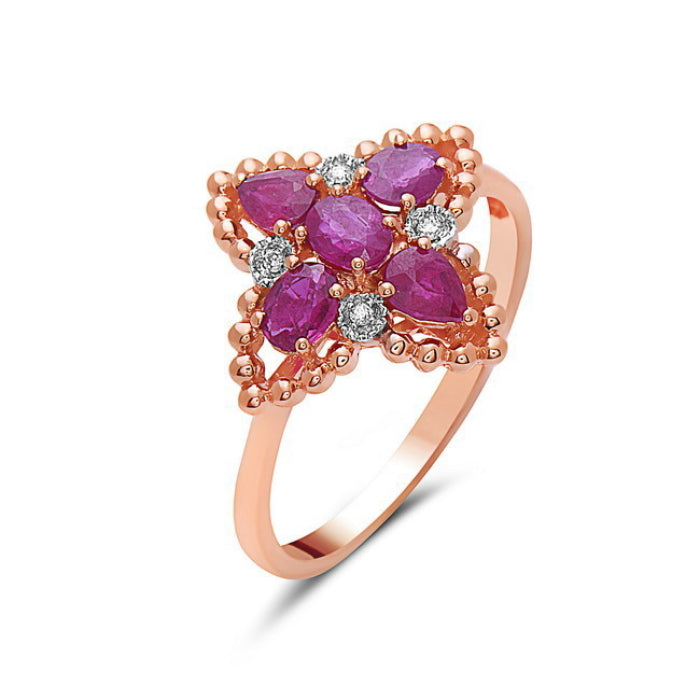 14K Rose Gold Ruby and Diamond Vintage Design Ring