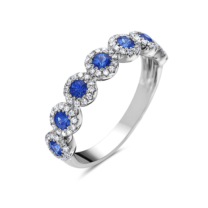 14K White Gold Sapphire and Diamond Halo Band by Bassali