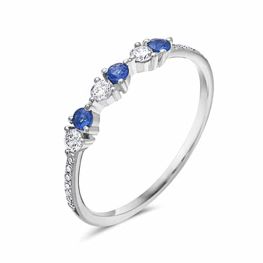 14K White Gold Sapphire and Diamond Trifecta Ring with Diamond Accents by Bassali