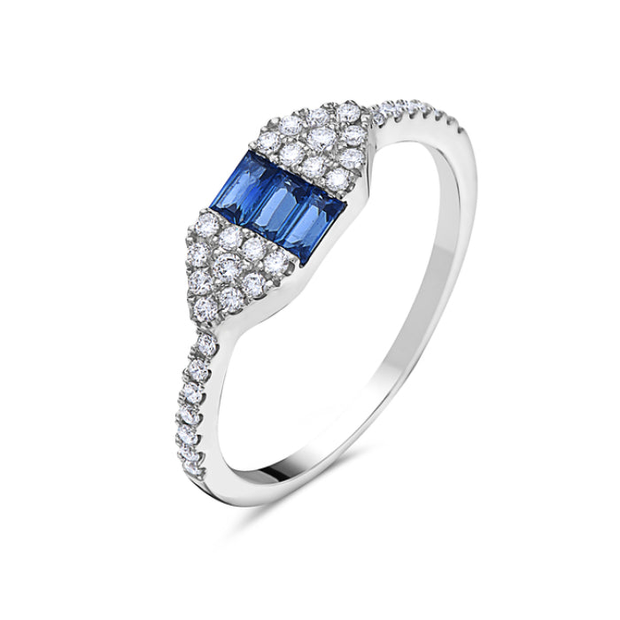 14K White Gold Ombre Sapphire and Diamond Ring