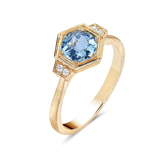 14K White Gold Swiss Blue Topaz Ring with 4 Diamonds by Bassali