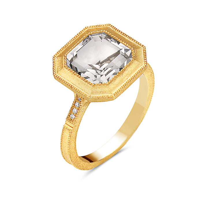 14k Yellow Gold White Quartz Ring