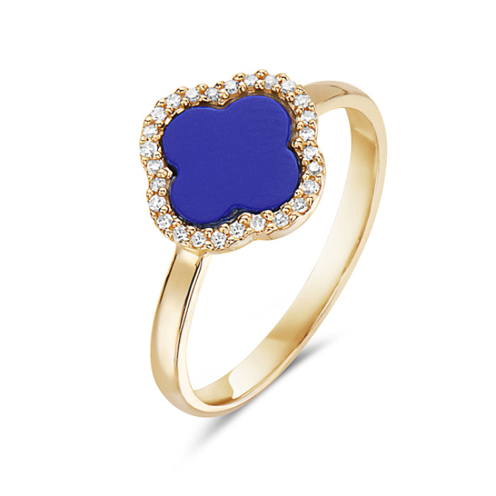 14K Yellow Gold Clover Lapis & Diamond Ring