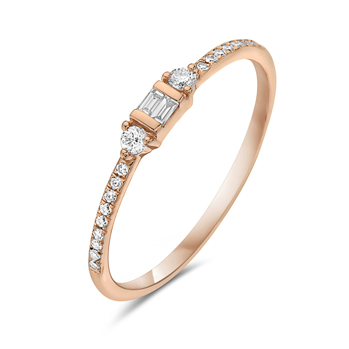 14k Rose Gold Petite Baguette and Round Diamond Band by Bassali