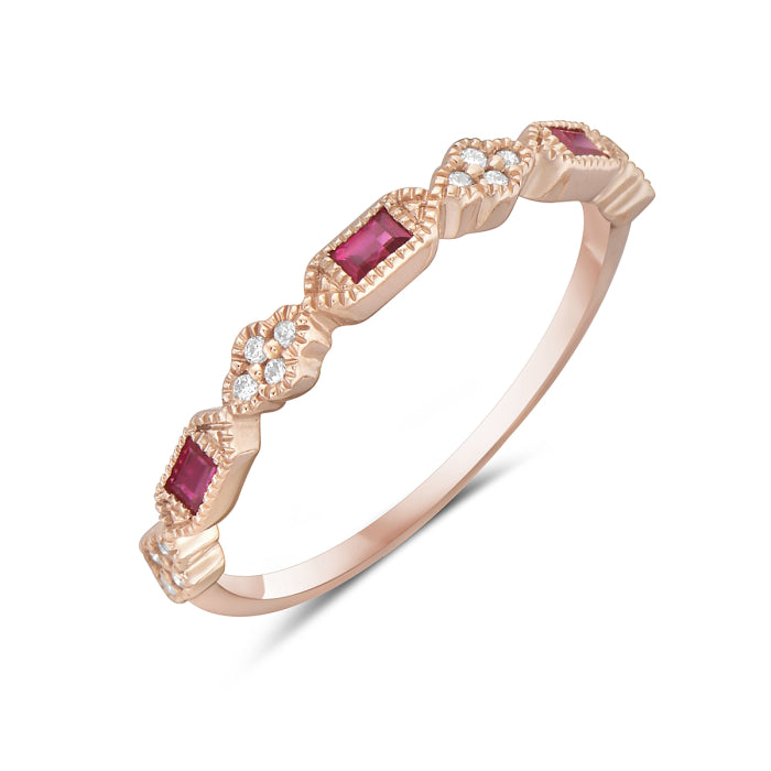 14k Rose Gold Fillagree Ruby and Diamond Band by Bassali