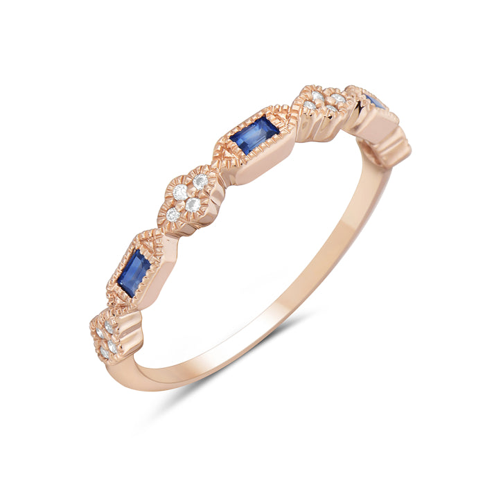 14K Rose Gold Fillagree Sapphire and Diamond Band by Bassali