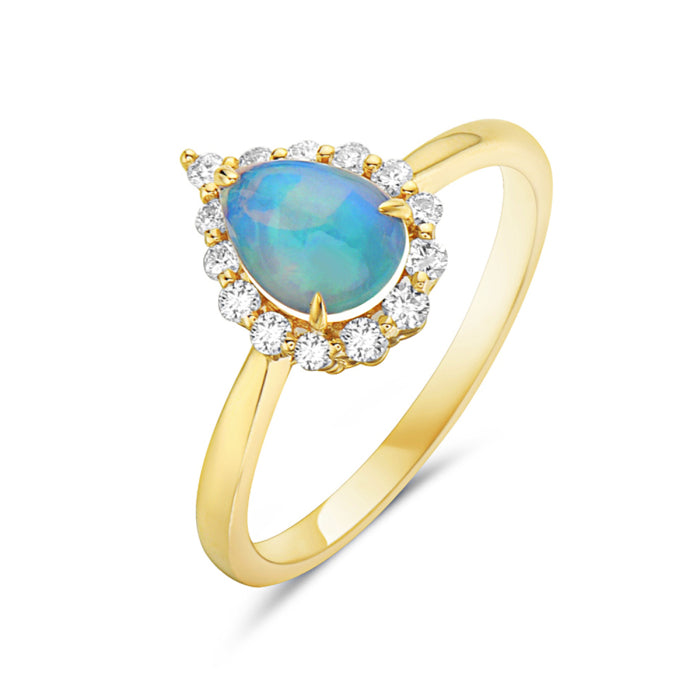 14K Yellow Gold Opal Ring with Diamonds by Bassali