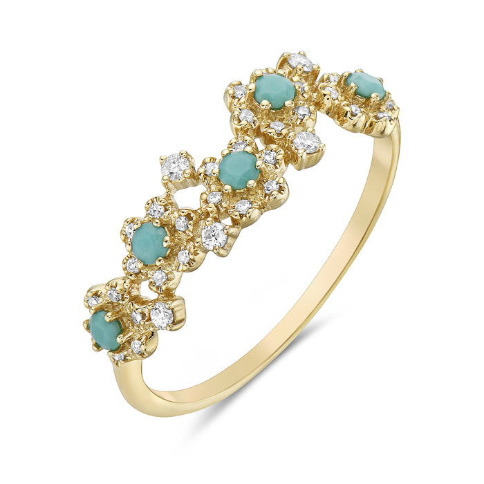 14k Yellow Gold Turquoise and Diamond Ring