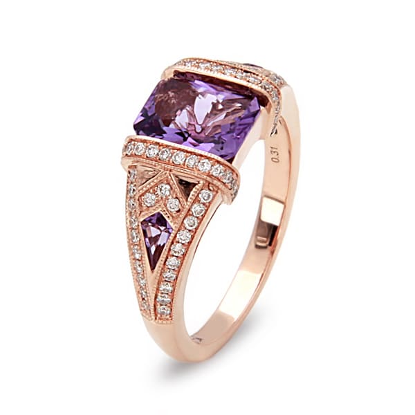 14K Rose Gold Amethyst Ring with Accent Diamonds by Bassali