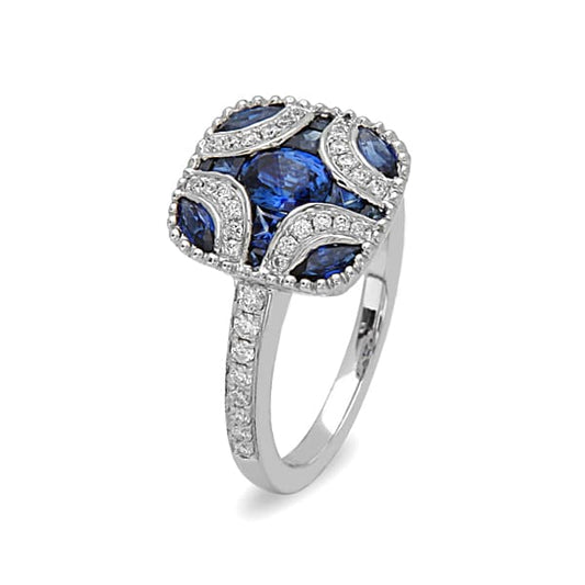 18K White Gold Sapphire Ring with Accent Diamonds by Bassali