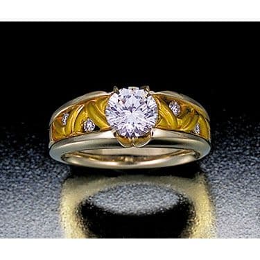 18K Yellow and White Gold Diamond Ring with Accent Diamonds by John Bagley