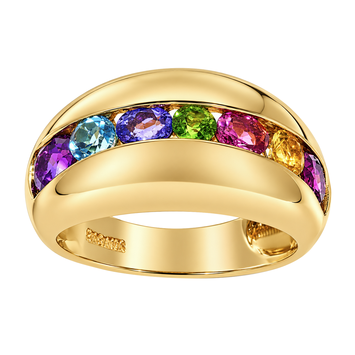 14K Yellow Gold Rainbow Stone Bubble Ring