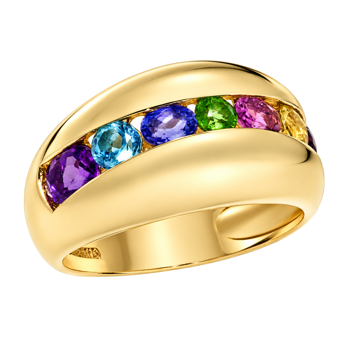 14K Yellow Gold Rainbow Stone Bubble Ring