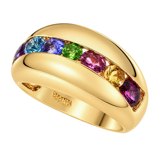 14K Yellow Gold Rainbow Stone Bubble Ring