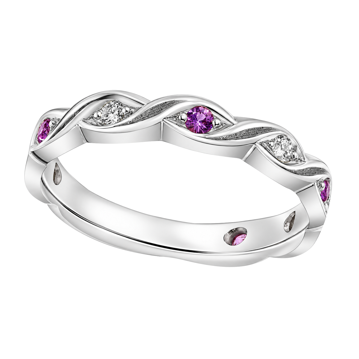 14K White Gold Pink Sapphire Wave Band