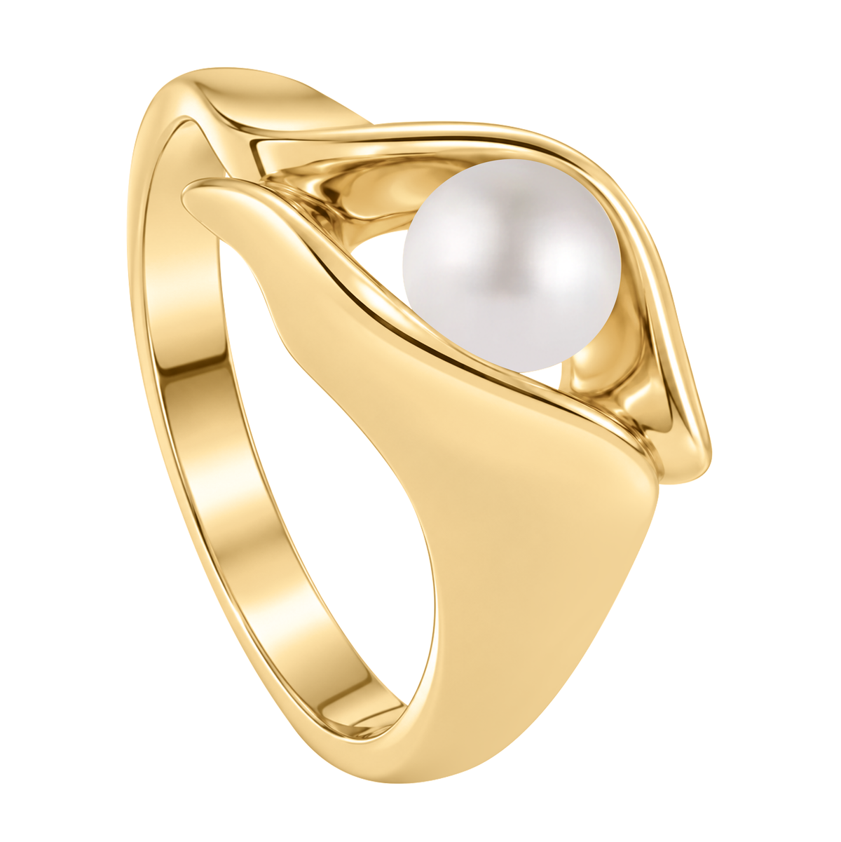 14K Yellow Gold Clam Setting Cultured Pearl Ring