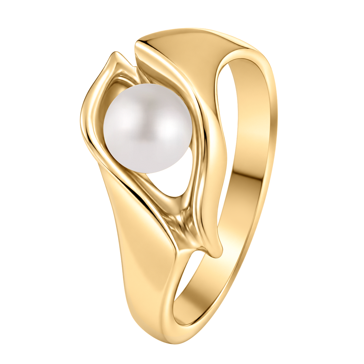14K Yellow Gold Clam Setting Cultured Pearl Ring