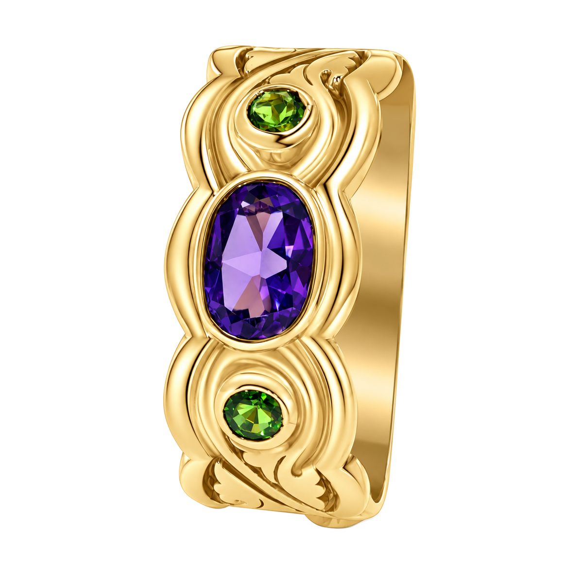 14K Yellow Gold Amethyst & Green Tourmaline Ring