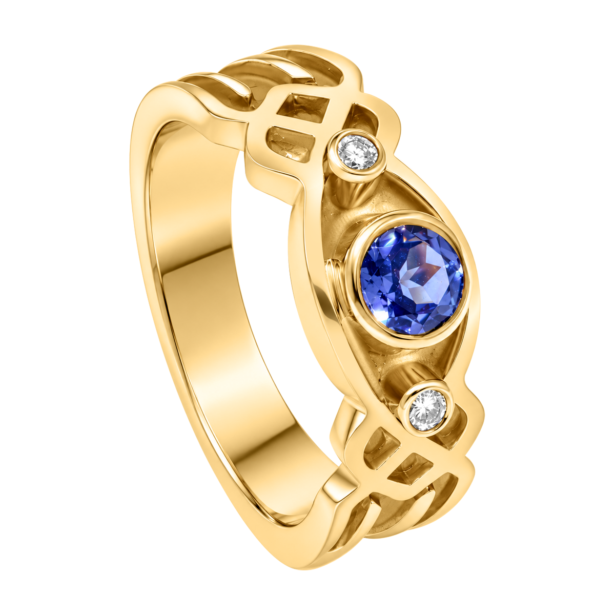 14K Yellow Bezel Set Tanzanite with Diamond Accents Ring