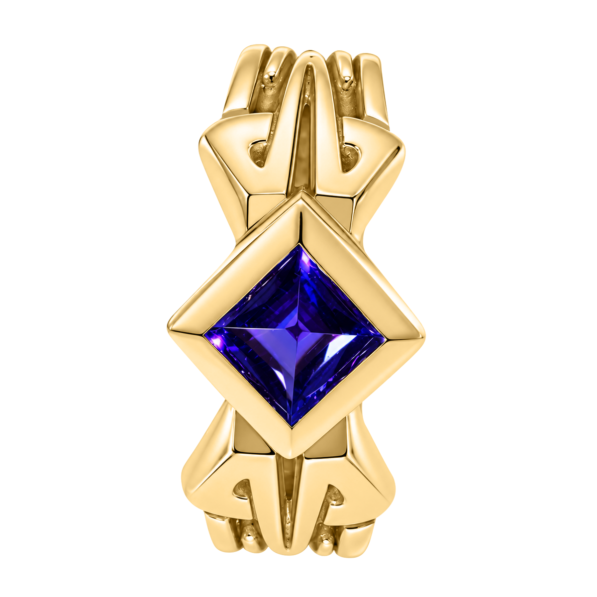14K Yellow Gold Square Cut Amethyst Bezel Set Ring