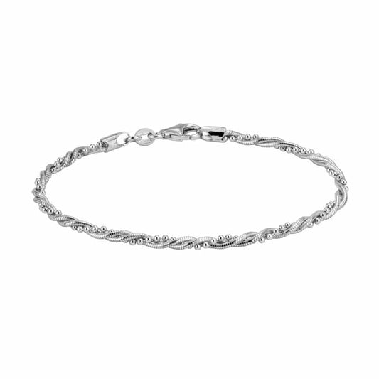 Sterling Silver and Rhodium 2.8mm Twisted Beads Bracelet by The Little Jewel