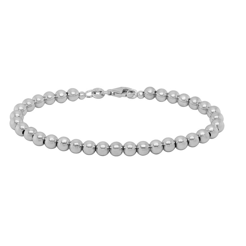 Sterling Silver Rhodium Plated 5mm Bead Bracelet