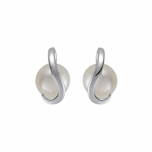 Sterling Silver and Rhodium 7mm Freshwater Pearl Swirl Stud Earrings by The Little Jewel