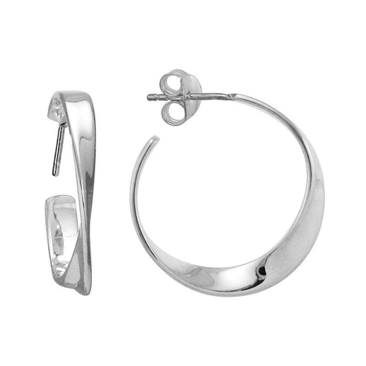 Sterling Silver Rhodium Plated Twist Hoop Earrings by The Little Jewel