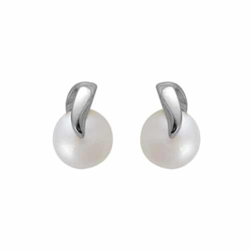 Sterling Silver and Rhodium Freshwater Pearl Stud Earrings by The Little Jewel