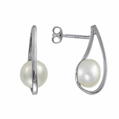 Sterling Silver Curved Freshwater Pearl Earring by The Little Jewel