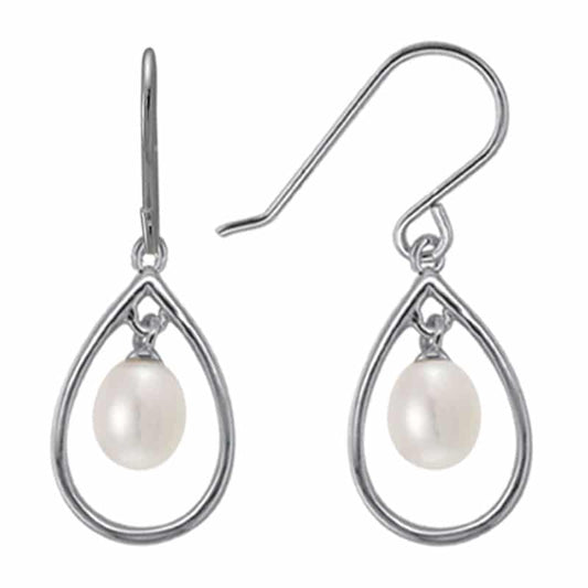 Sterling Silver and Rhodium Freshwater Pearl Drop Dangle Earrings by The Little Jewel