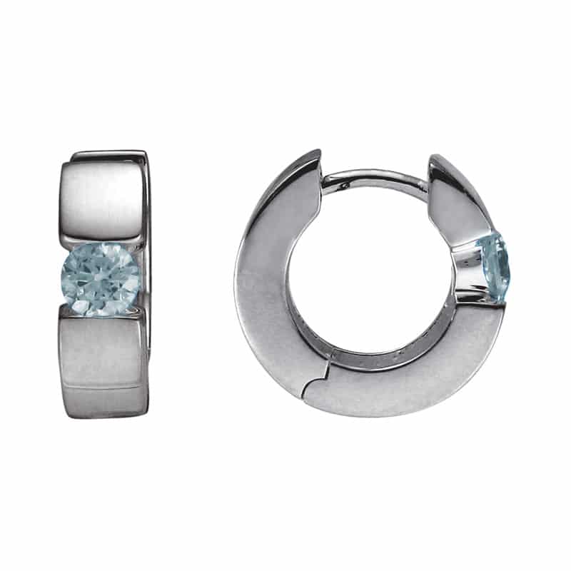 Sterling Silver and Rhodium 14.5mm Hinged Aquamarine Earrings by The Little Jewel
