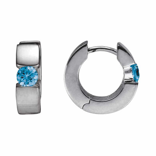 Sterling Silver and Rhodium 14.5mm Hinged Blue Topaz Earrings by The Little Jewel