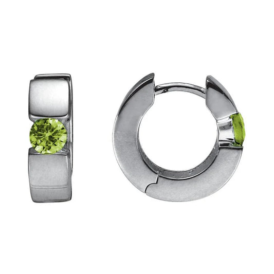 Sterling Silver and Rhodium 14.5mm Hinged Peridot Earrings