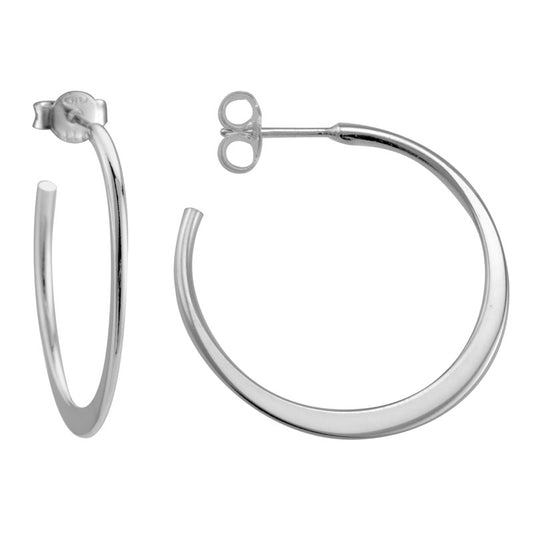 Sterling Silver Rhodium Plated 32.5mm Round to Flat Tapered Hoops