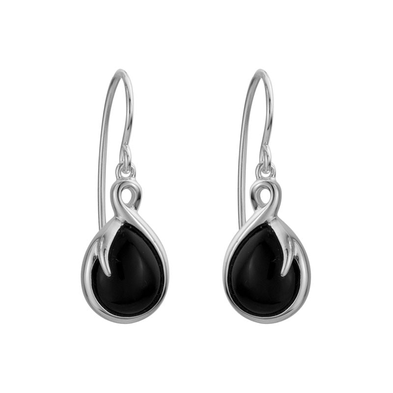 Sterling Silver Rhodium Plated Onyx Teardrop Dangle Earrings