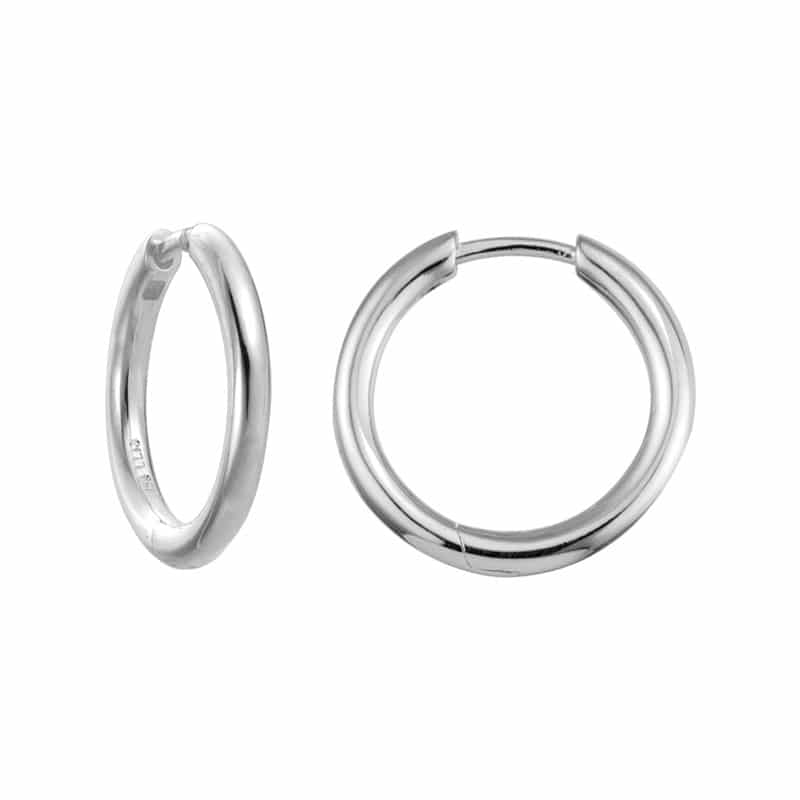 Sterling Silver and Rhodium 2.5x20mm Hinged Rounded Hoop Earrings by The Little Jewel