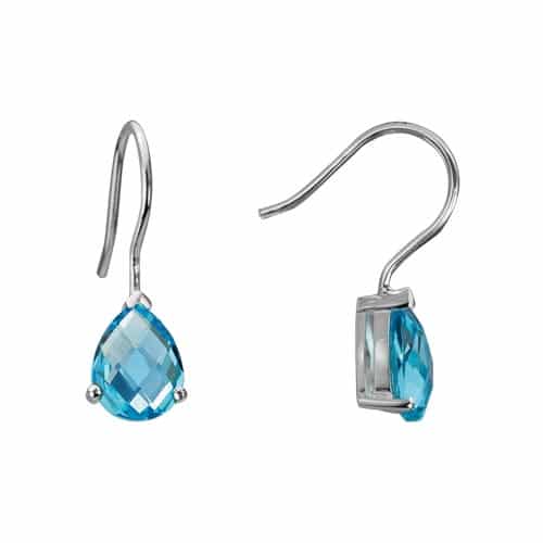 Sterling Silver and Rhodium Pear Shaped Blue Topaz Dangle Earrings by The Little Jewel